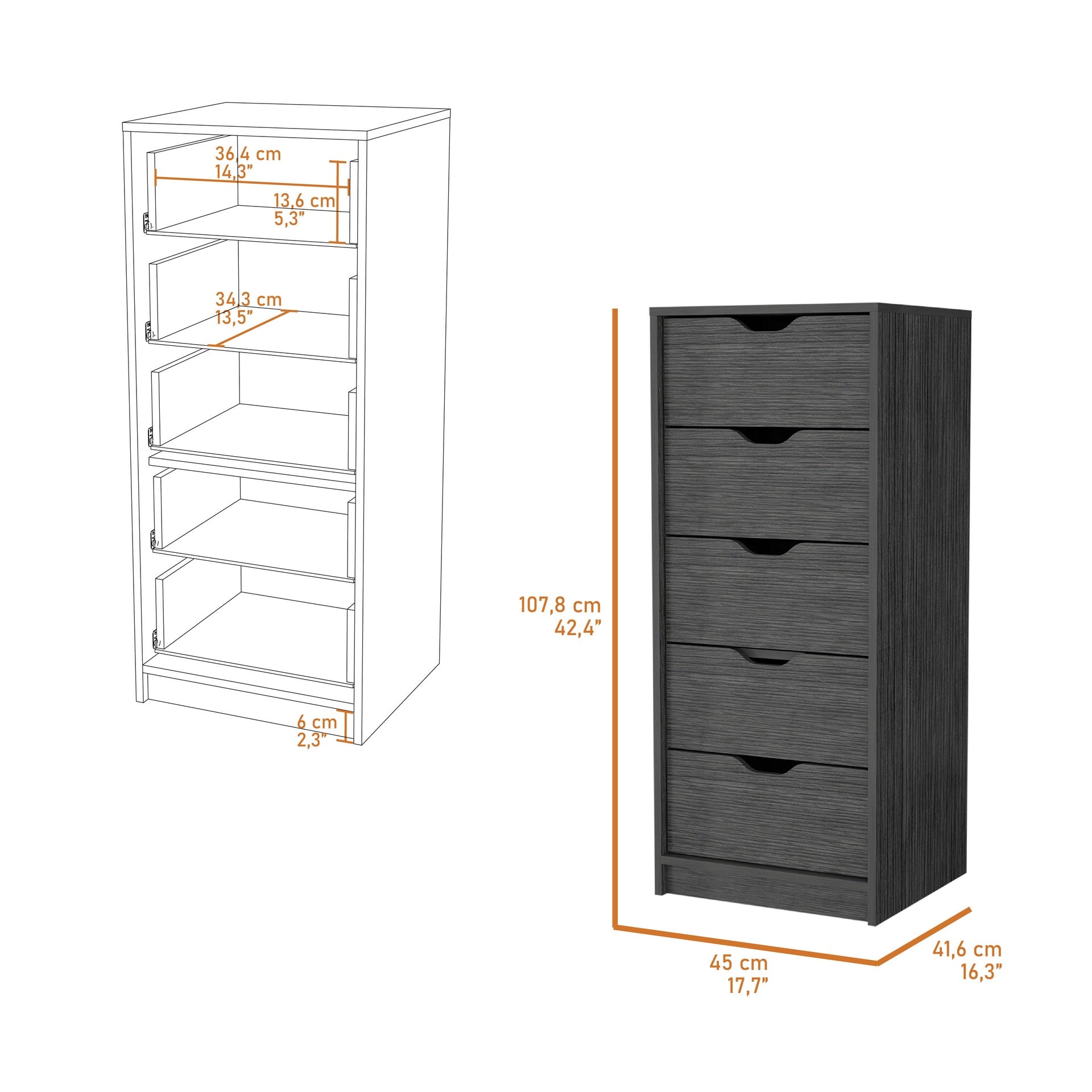Dillon 5 Narrow Drawer Dresser, Tall Chest of Drawers