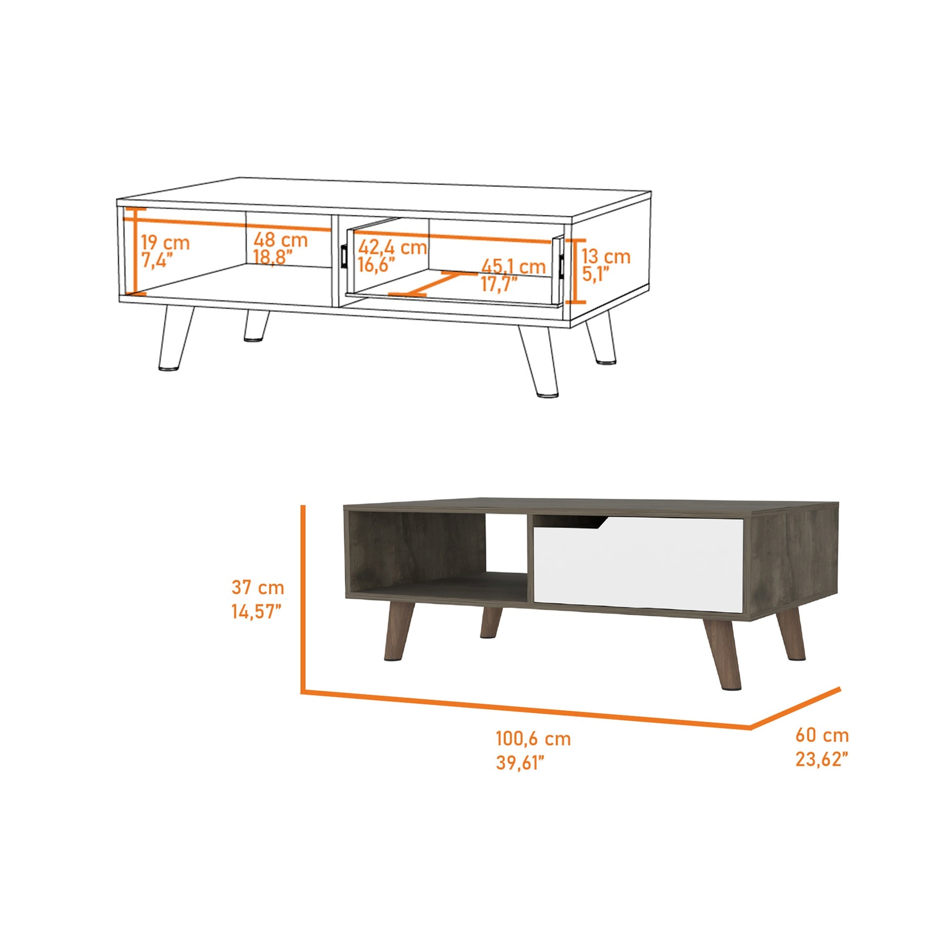 Hamburg Coffee Table 2.0 , One Open Shelf, One Drawer