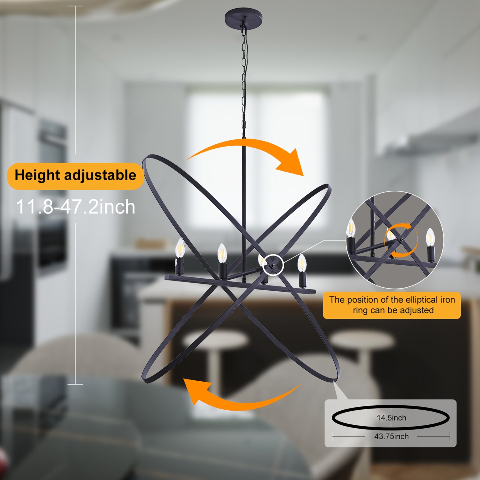 29"L X 15"W X 37.5"H 4 Led Matte Black Atom Brass Metal Pendant
