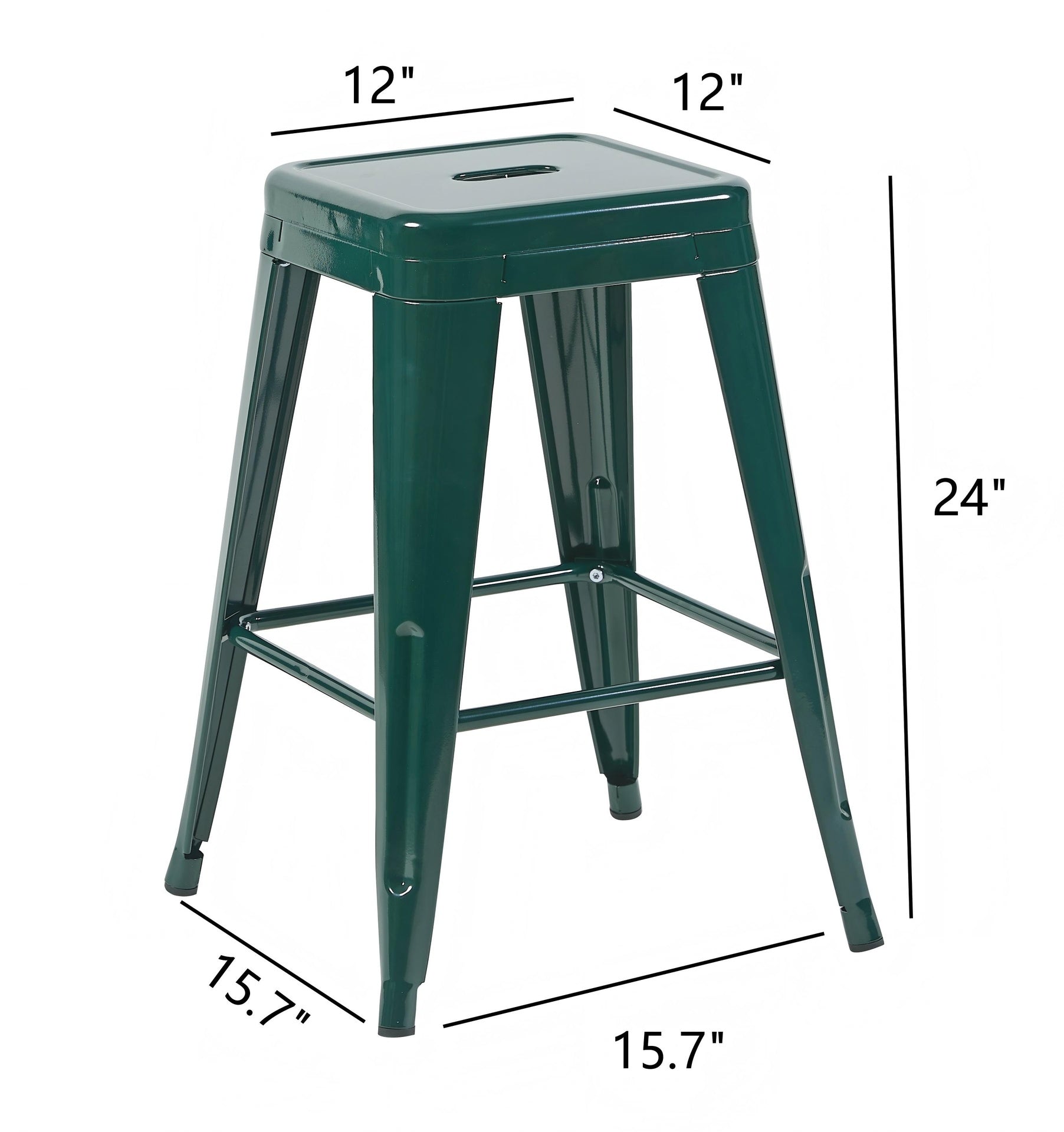 24 Inch Counter Height Stool, Backless Metal Bar Stools Set of 4, Non-Stackable, Detachable & Easy Assembly, Space-Saving Design for Kitchen Island/Bar/Café/Dining Room (Emerald Green)