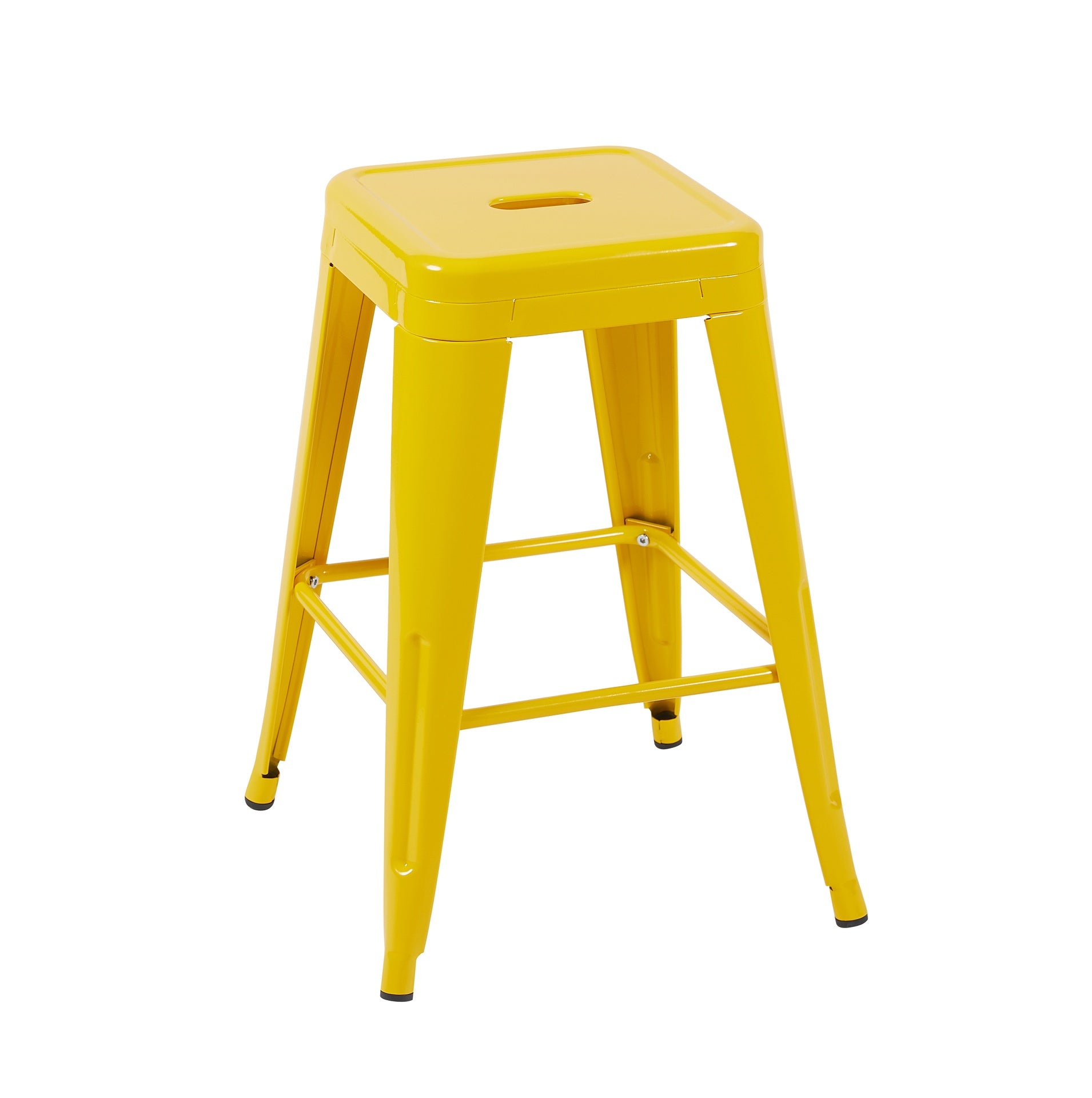 24 Inch Counter Height Stool, Backless Metal Bar Stools Set of 4, Non-Stackable, Detachable & Easy Assembly, Space-Saving Design for Kitchen Island/Bar/Café/Dining Room (Yellow)