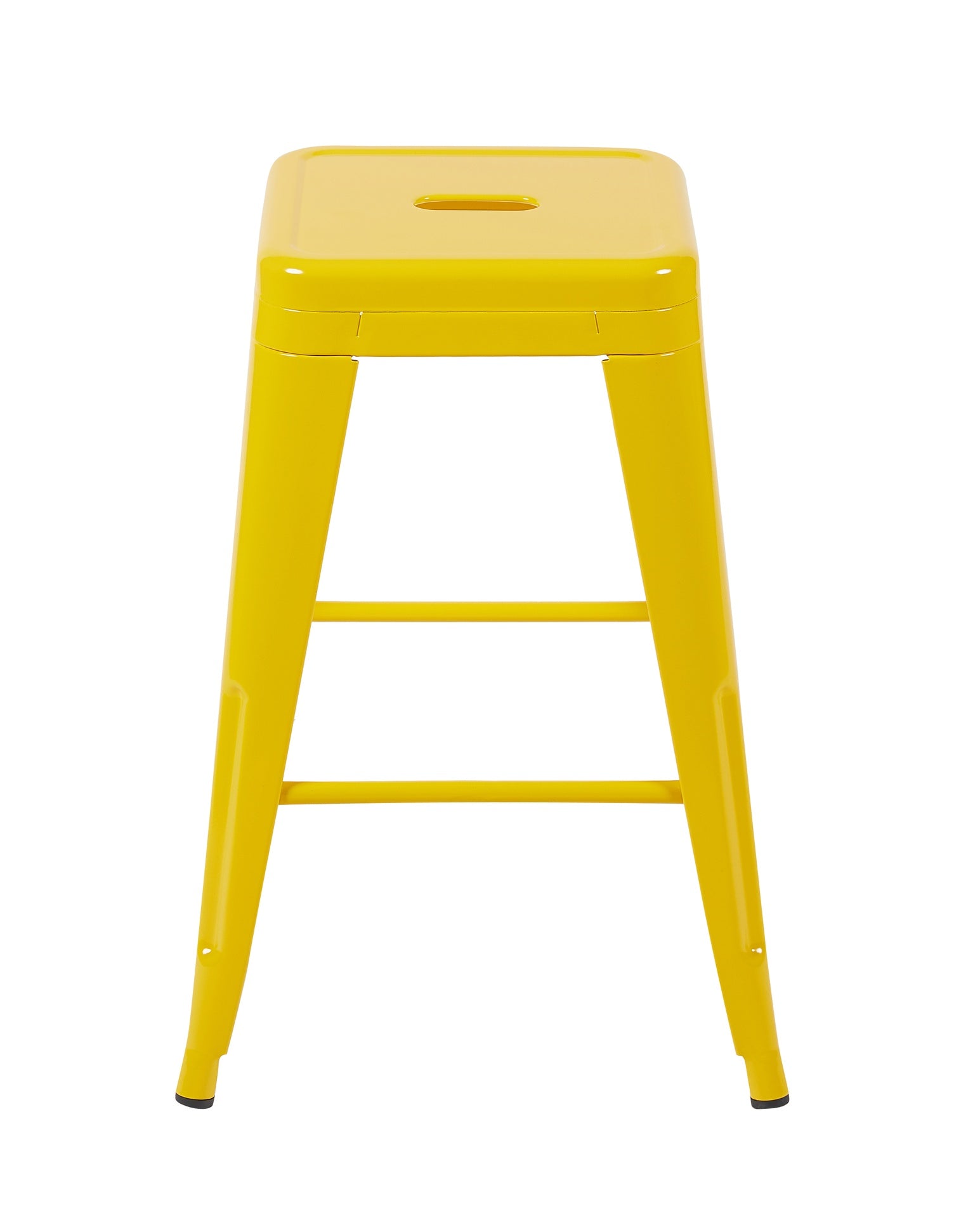 24 Inch Counter Height Stool, Backless Metal Bar Stools Set of 2, Non-Stackable, Detachable & Easy Assembly, Space-Saving Design for Kitchen Island/Bar/Café/Dining Room (Yellow)