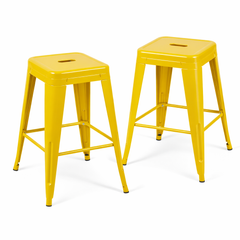 24 Inch Counter Height Stool, Backless Metal Bar Stools Set of 2, Non-Stackable, Detachable & Easy Assembly, Space-Saving Design for Kitchen Island/Bar/Café/Dining Room (Yellow)
