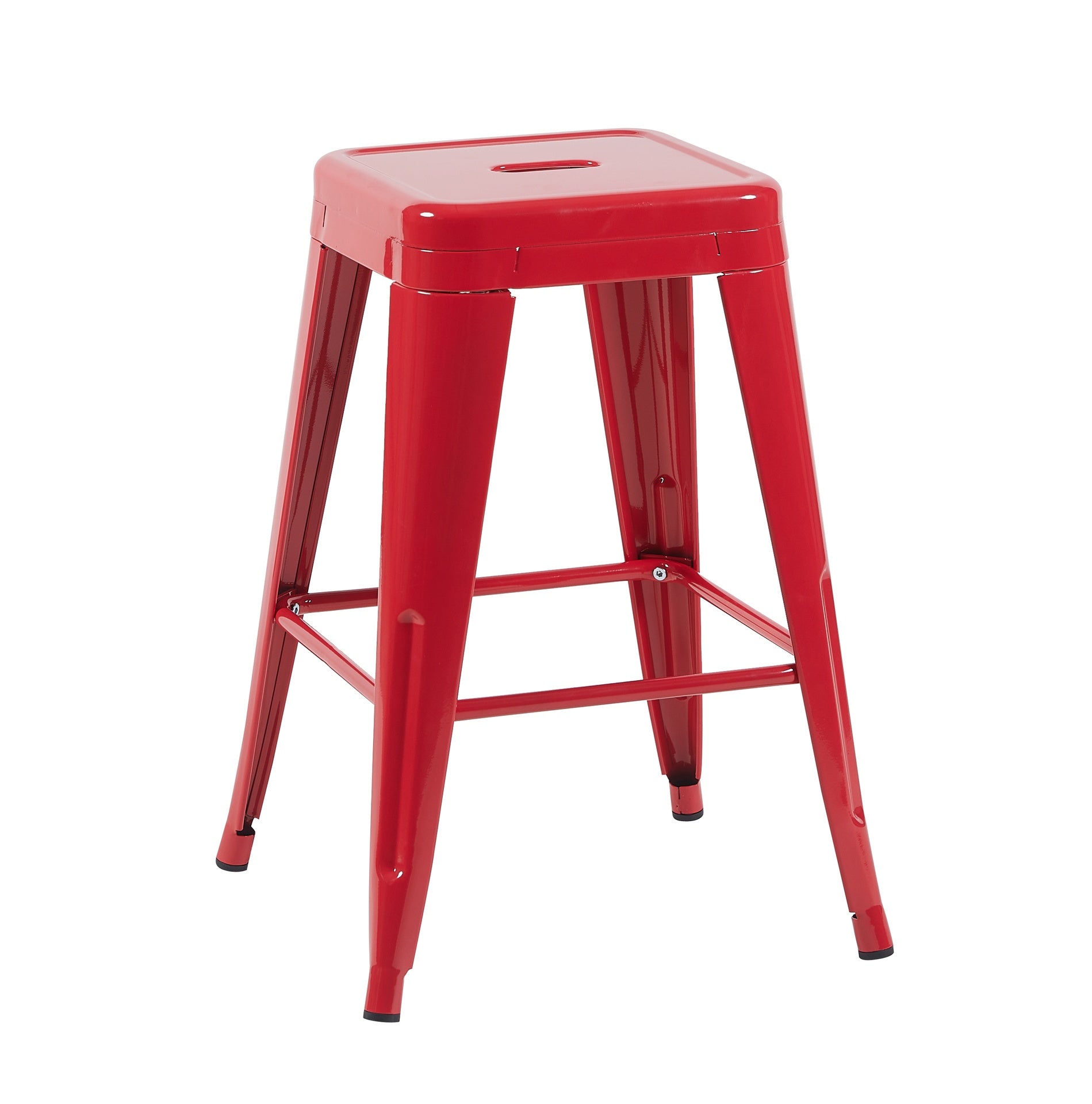 24 Inch Counter Height Stool, Backless Metal Bar Stools Set of 4, Non-Stackable, Detachable & Easy Assembly, Space-Saving Design for Kitchen Island/Bar/Café/Dining Room (Red)