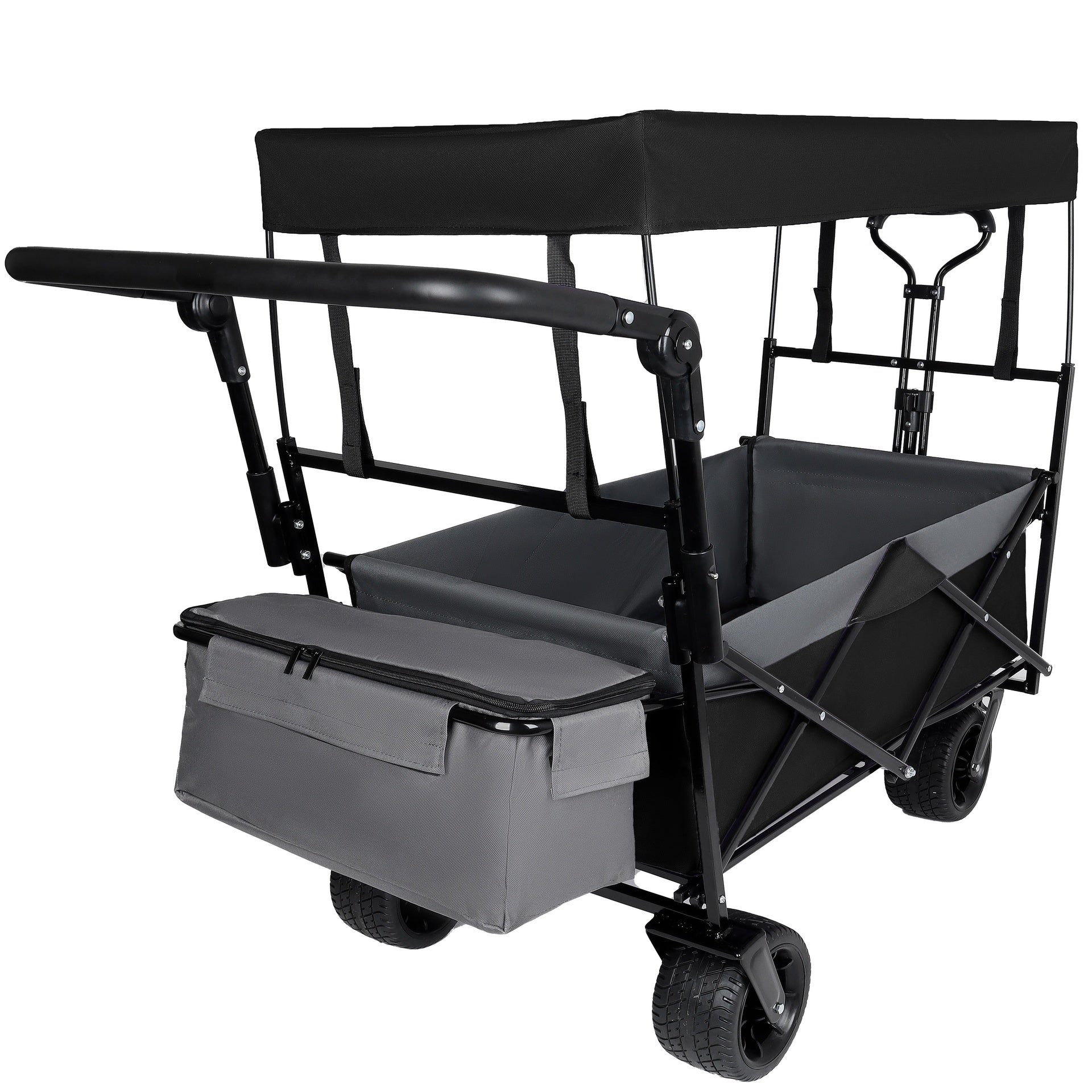 With Push Handle, 480Lbs Collapsible Wagon with Canopy, Wagon cart with 7" All-Terrain Wheels, Lightweight Foldable Wagon, Large Capacity for Camping, Shopping, Sports, and Garden Use, black