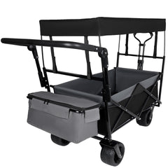 With Push Handle, 480Lbs Collapsible Wagon with Canopy, Wagon cart with 7" All-Terrain Wheels, Lightweight Foldable Wagon, Large Capacity for Camping, Shopping, Sports, and Garden Use, black