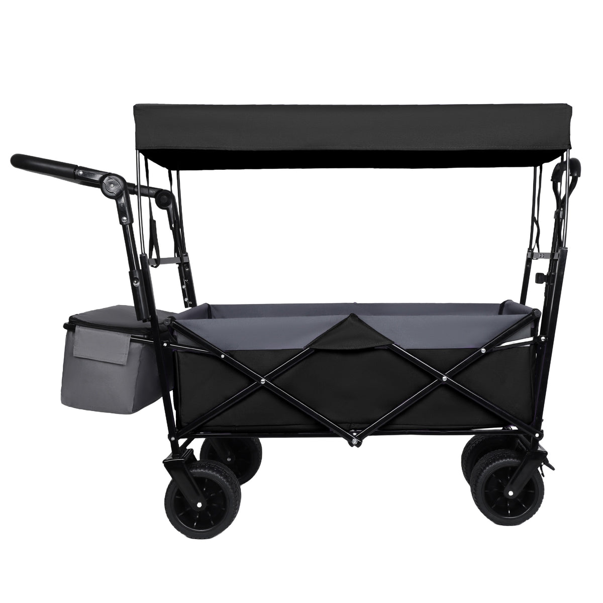 With Push Handle, 480Lbs Collapsible Wagon with Canopy, Wagon cart with 7" All-Terrain Wheels, Lightweight Foldable Wagon, Large Capacity for Camping, Shopping, Sports, and Garden Use, black