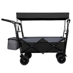 With Push Handle, 480Lbs Collapsible Wagon with Canopy, Wagon cart with 7" All-Terrain Wheels, Lightweight Foldable Wagon, Large Capacity for Camping, Shopping, Sports, and Garden Use, black