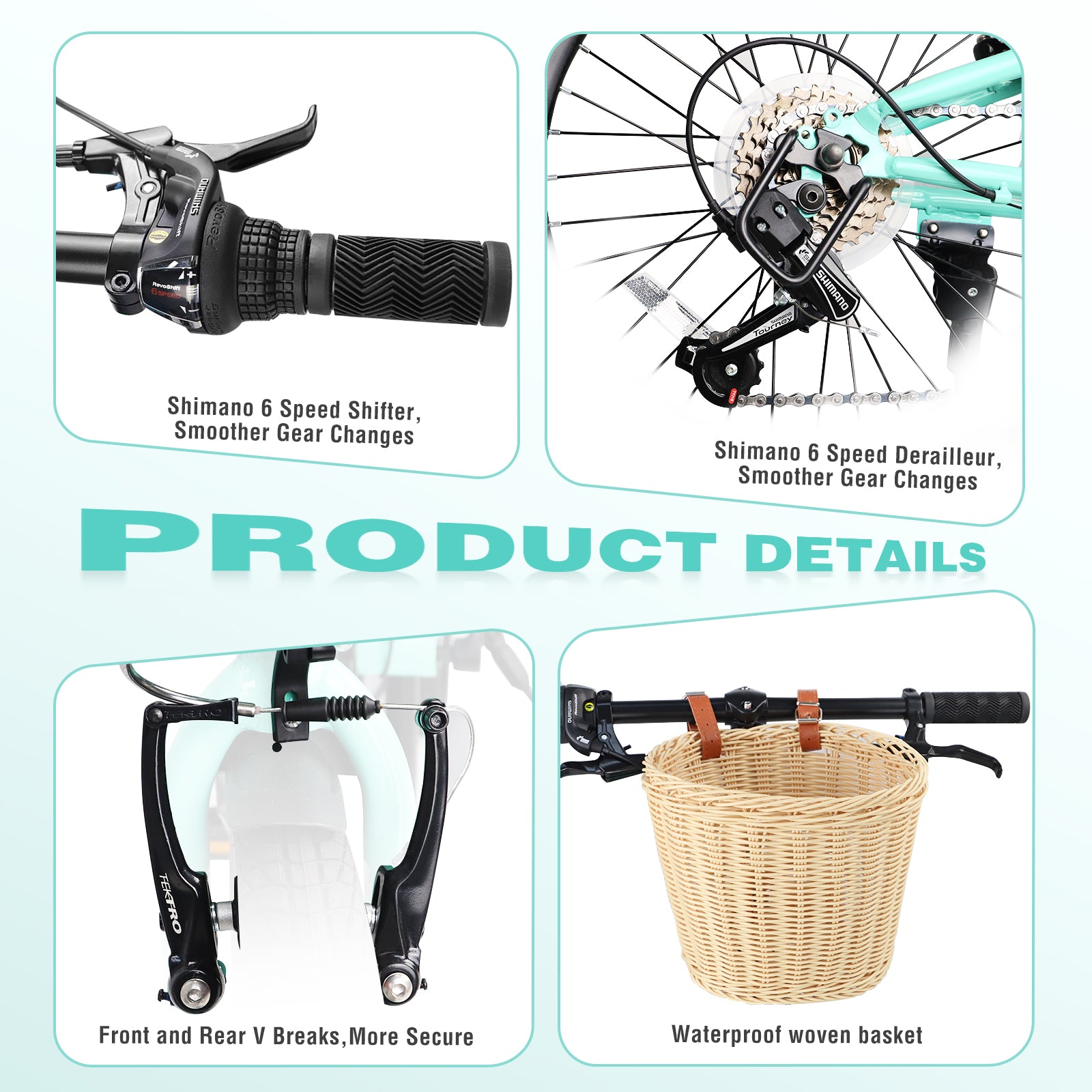 20 Inch Folding Bike for Adults with Basket, Phone Holder & Fenders, Steel Frame 6-Speed City Commuter, Dual V-Brake Portable Compact Bicycle for Men & Women