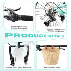 20 Inch Folding Bike for Adults with Basket, Phone Holder & Fenders, Steel Frame 6-Speed City Commuter, Dual V-Brake Portable Compact Bicycle for Men & Women