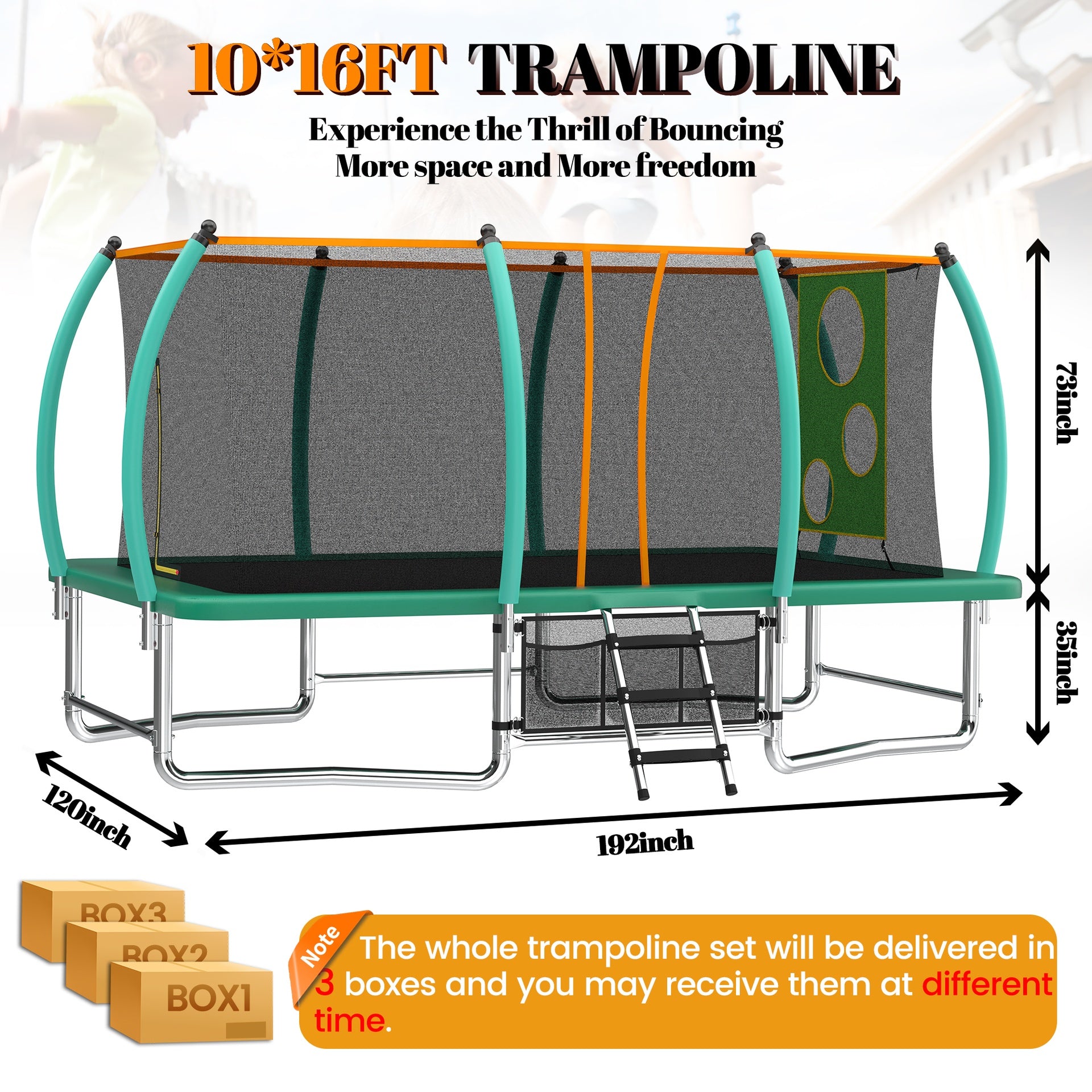 10X16FT Outdoor Square Trampolines for Kids Adults Long Rectangular Tumbling Trampoline