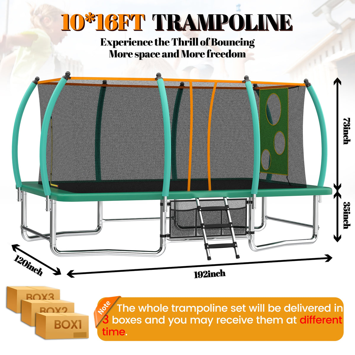 10X16FT Outdoor Square Trampolines for Kids Adults Long Rectangular Tumbling Trampoline