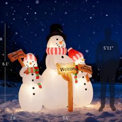6.1' Blow-Up Outdoor Christmas Display Inflatable Three Snowmen with Sign Each