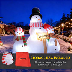 6.1' Blow-Up Outdoor Christmas Display Inflatable Three Snowmen with Sign Each