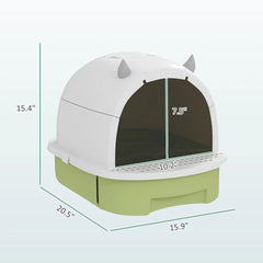 Green  Cat Litter Box with Lid, Scoop, Deodorizing Bags