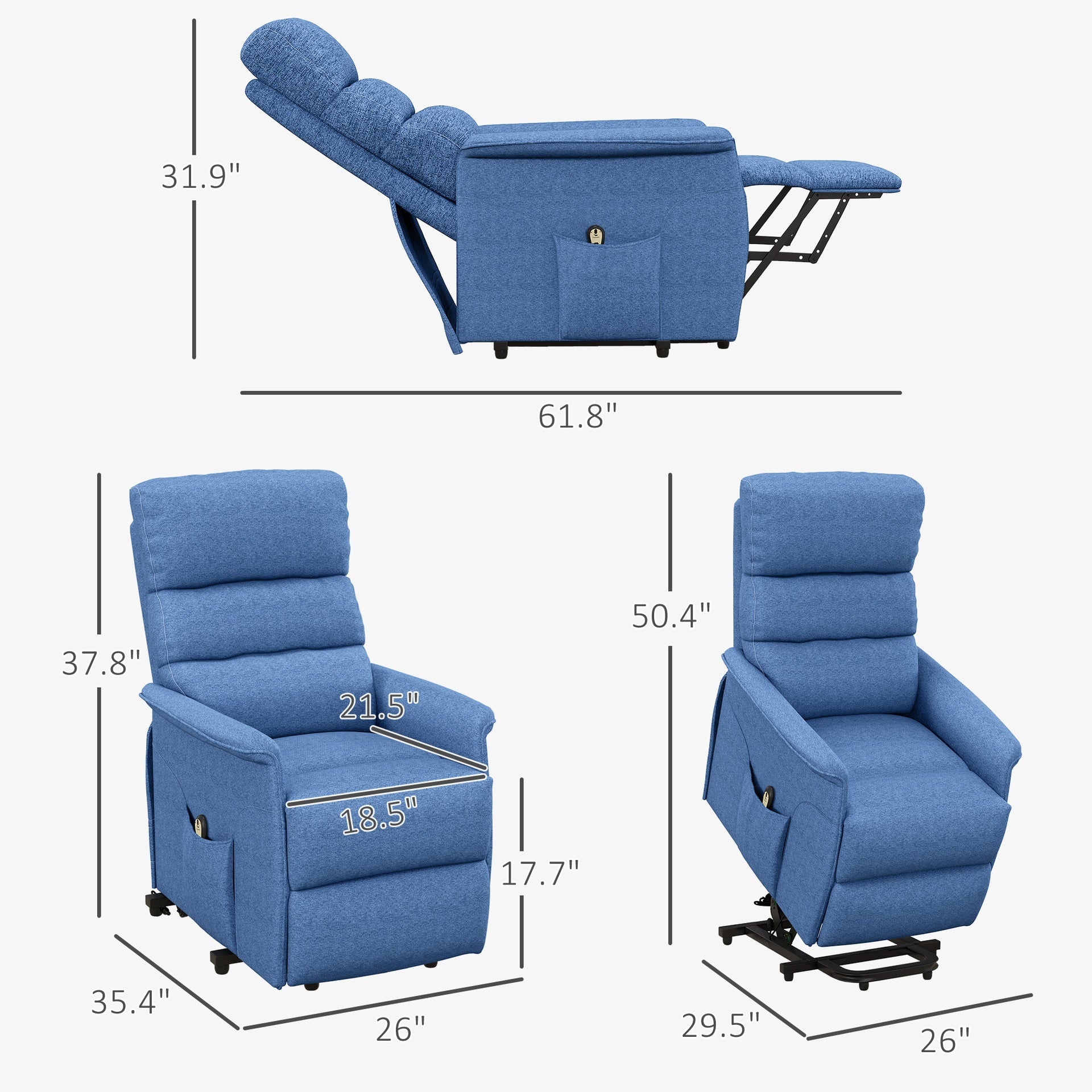 Electric Lift Recliner Chair with Remote Control,  Blue