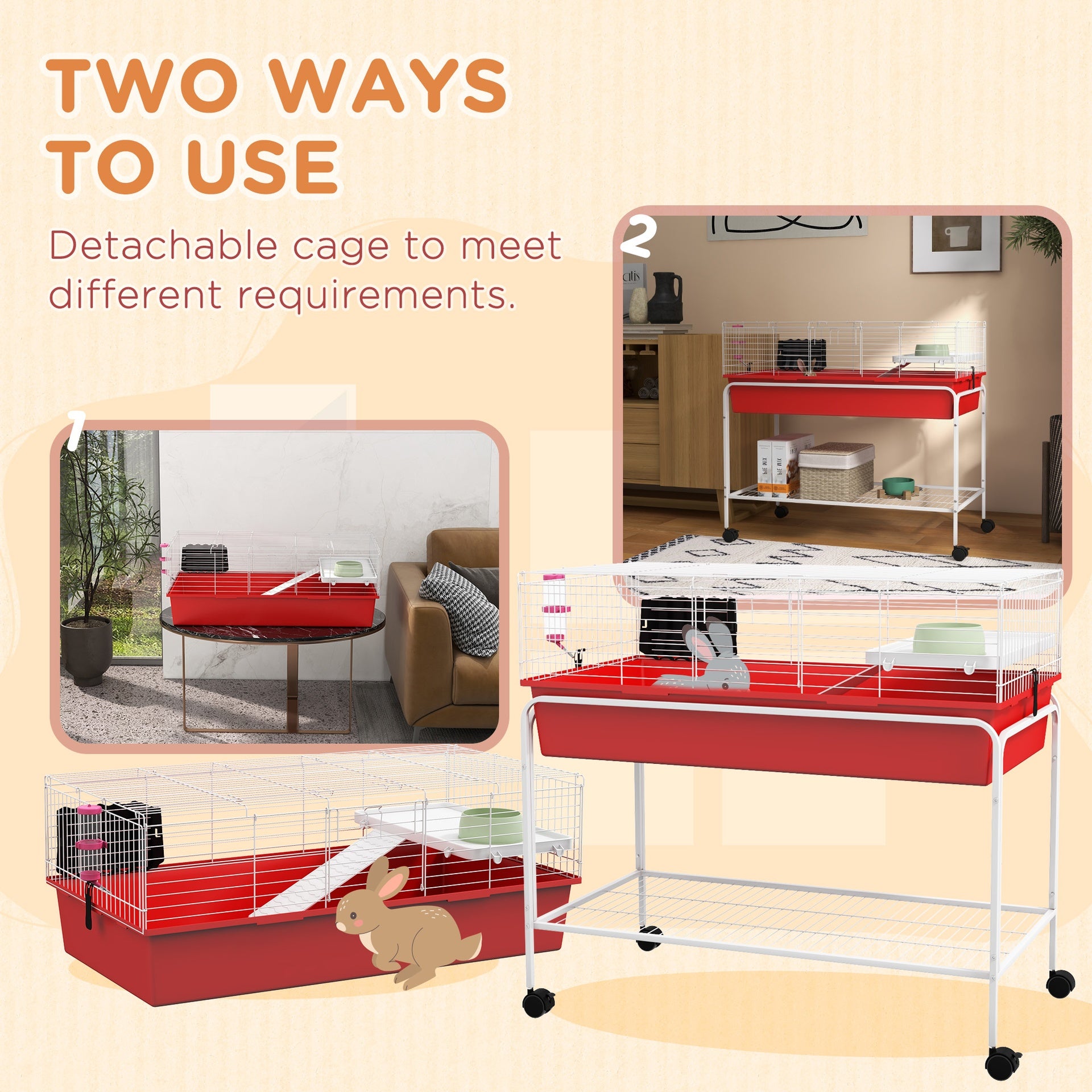 Two-Story Small Animal Cage Removable from Stand,  39" x 20.5" x 36.5", Red