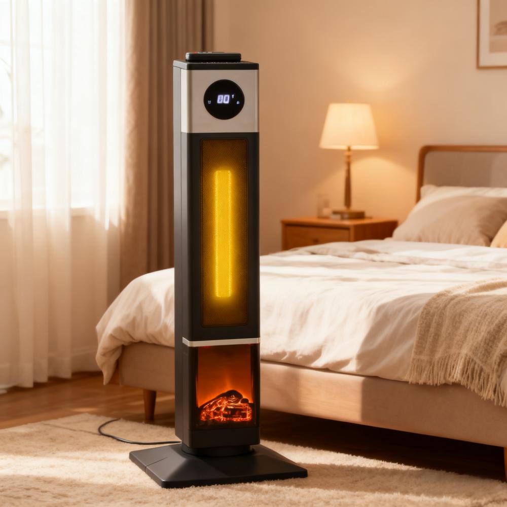 Black Freestanding Electric Heater,Remote Control & 12H Timer for Indoors
