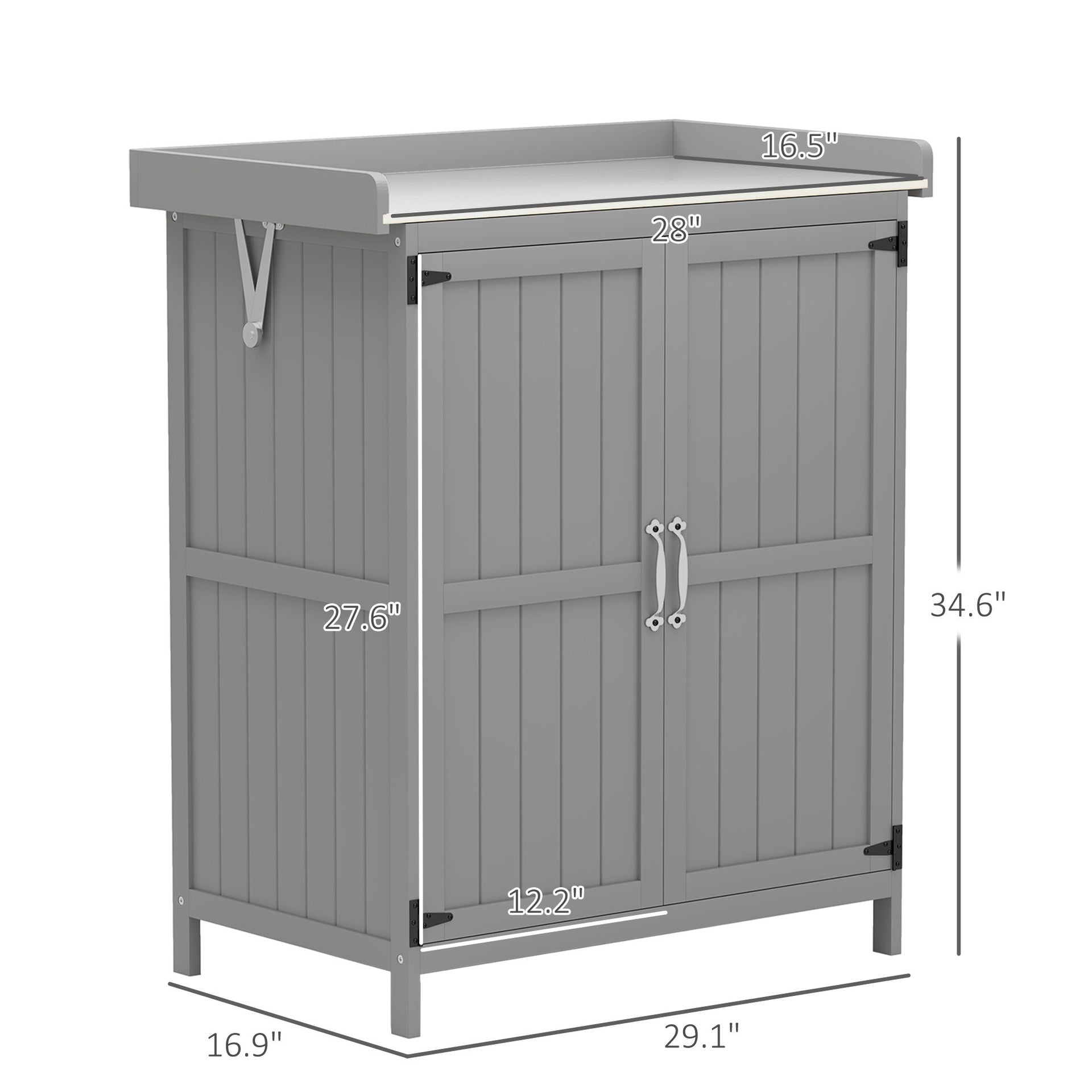 Wooden Potting Bench with 2 Doors,Outdoor Storage Cabinet,Garden Tool Shed with Metal Tabletop and Shelf