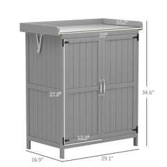 Wooden Potting Bench with 2 Doors,Outdoor Storage Cabinet,Garden Tool Shed with Metal Tabletop and Shelf