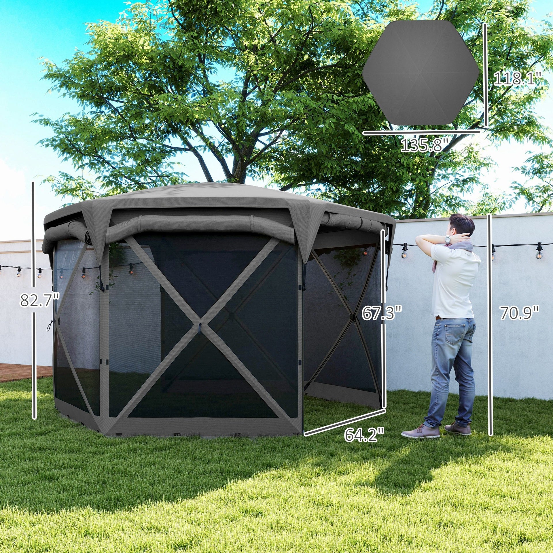 Adjustable Mesh Sidewalls Outdoor Tent,Pop Up Gazebo Screen Tent,with Removable Roof Cover, Roll-up Wind Panels