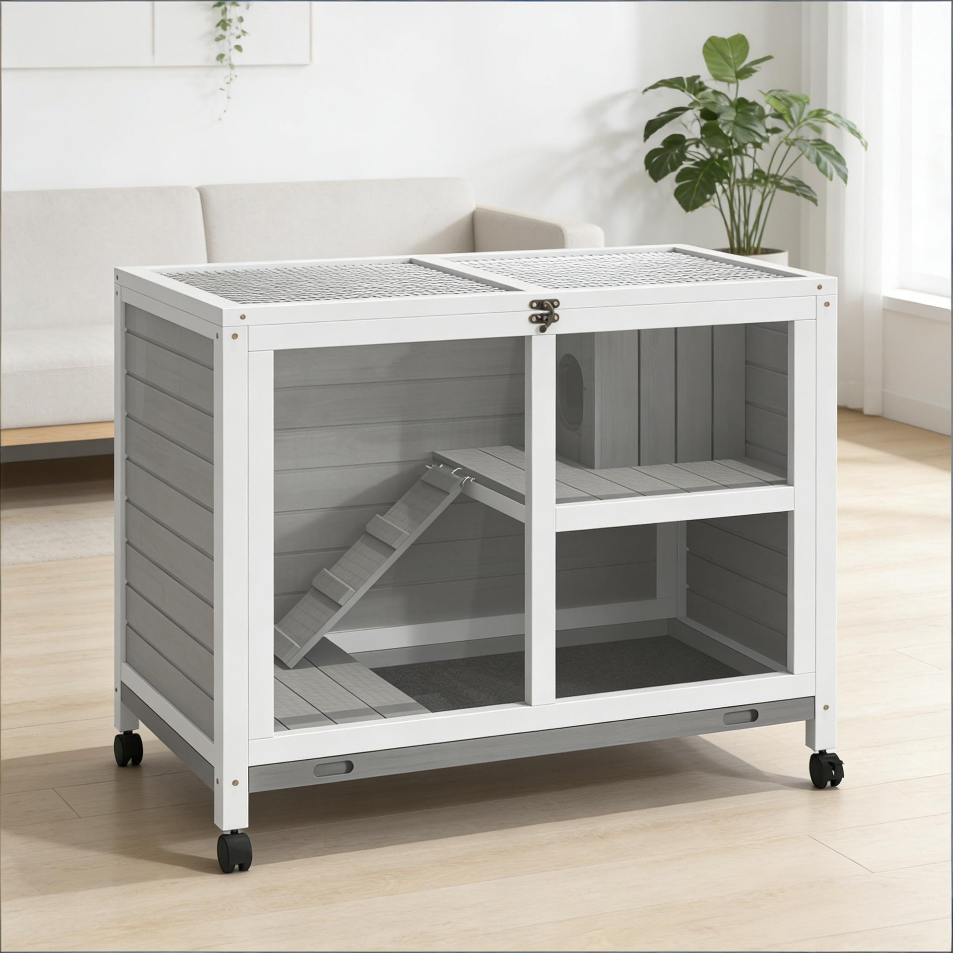 Bunny Cage with Wheels,Small Rabbit Hutch,Spacious Pet House