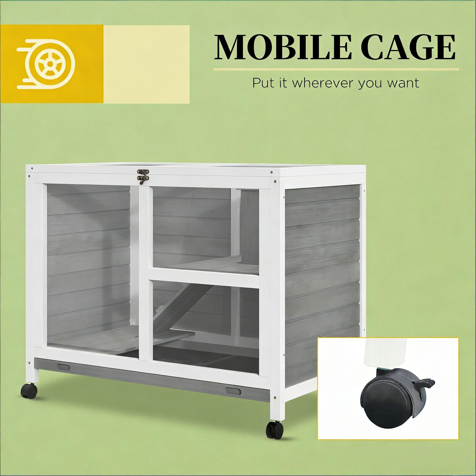 Bunny Cage with Wheels,Small Rabbit Hutch,Spacious Pet House