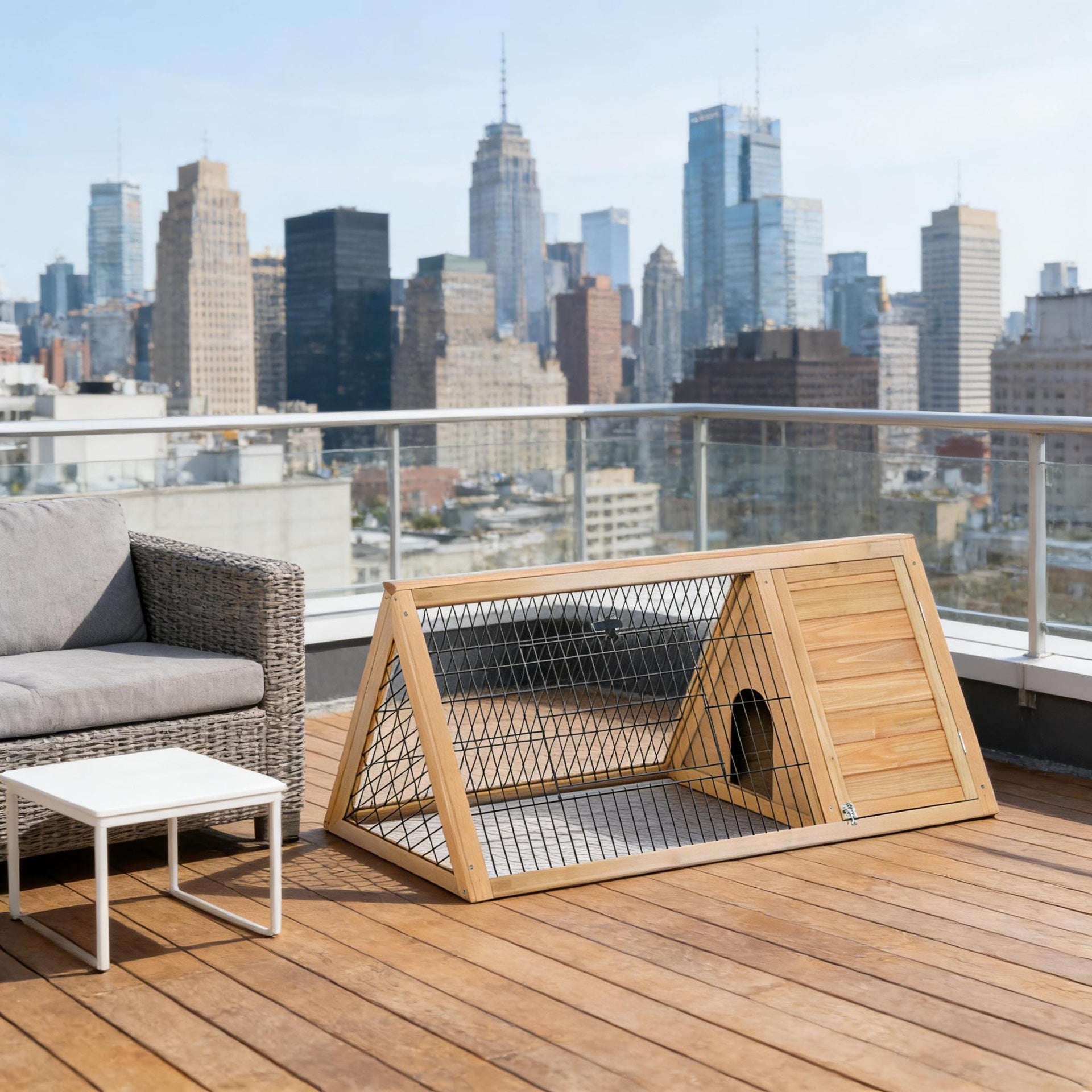 A-Frame Wooden Pet House,Small Animal Cage Rabbit Hutch