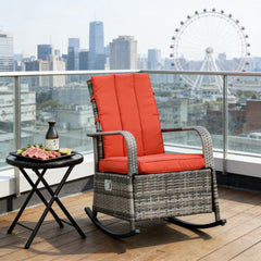 Outdoor Rocking Rattan Recliner,Red Rocker Chair