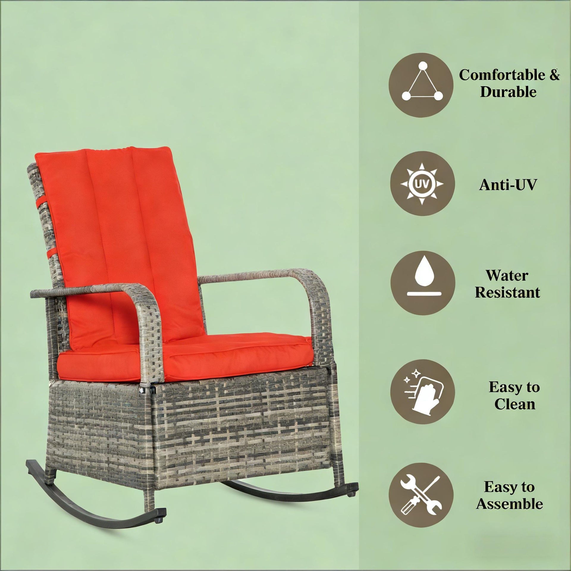 Outdoor Rocking Rattan Recliner,Red Rocker Chair