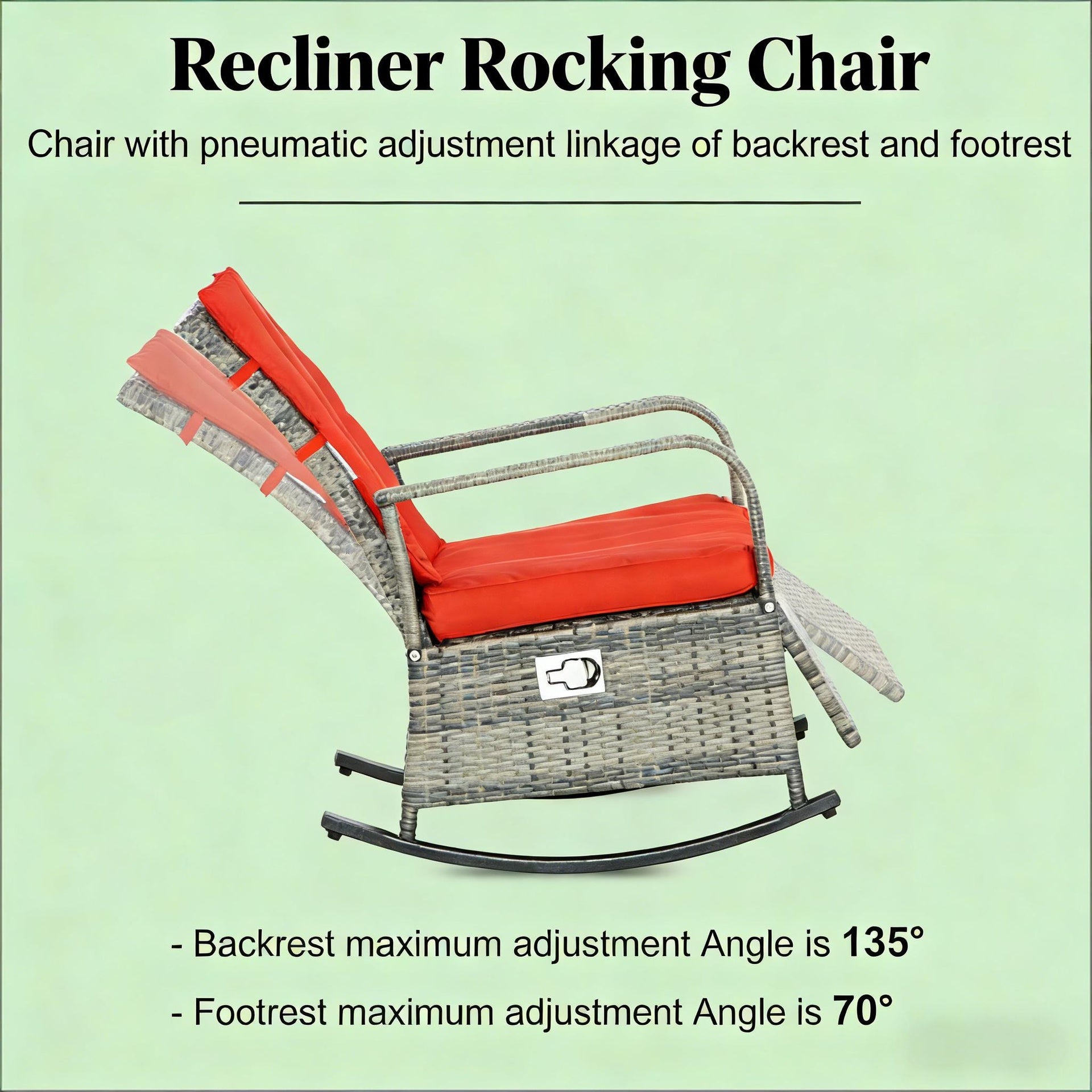 Outdoor Rocking Rattan Recliner,Red Rocker Chair