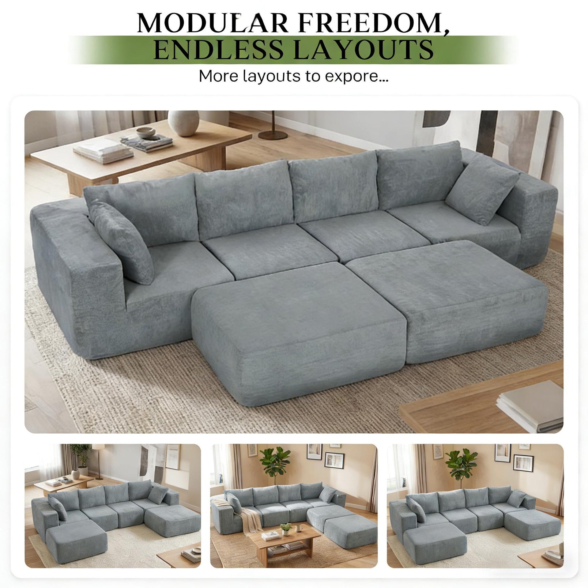 Modern Conversation Couch,Boneless U-Shape Sectional Couch,Modular Sectional Sofa
