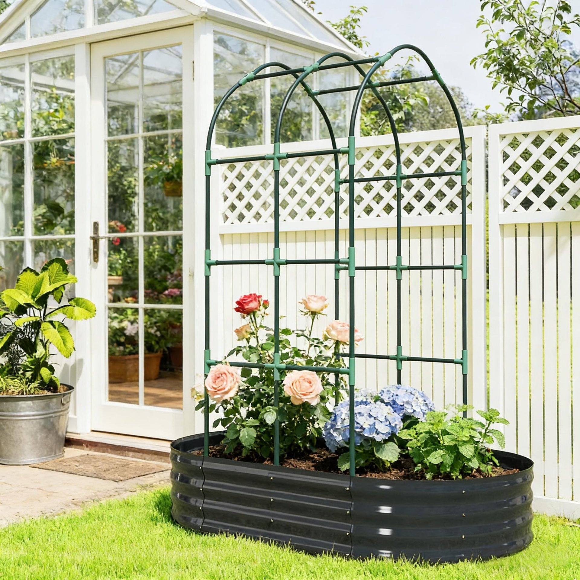 Outdoor Raised Garden Bed,Flower Boxs,Arched Trellis Plant Boxs