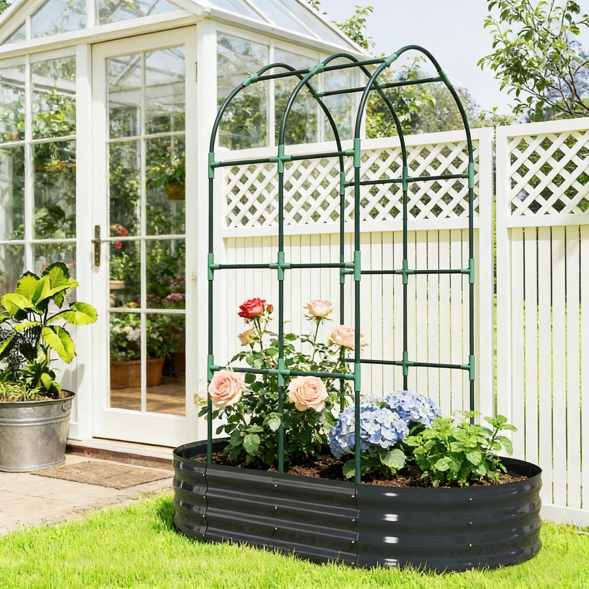 Outdoor Raised Garden Bed,Flower Boxs,Arched Trellis Plant Boxs
