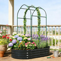 Outdoor Raised Garden Bed,Flower Boxs,Arched Trellis Plant Boxs