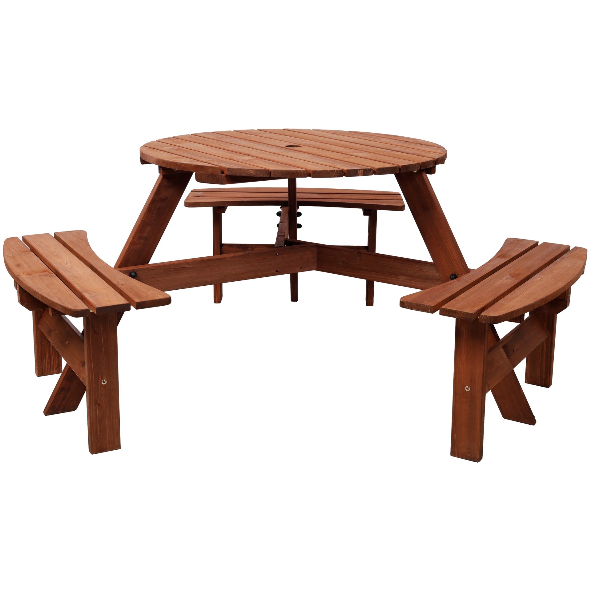 Wooden Picnic Table with 3 Built-in Benches,6 Person Kids Picnic Table, with Umbrella Hole,Camping Dining Table for Garden Patio Backyard