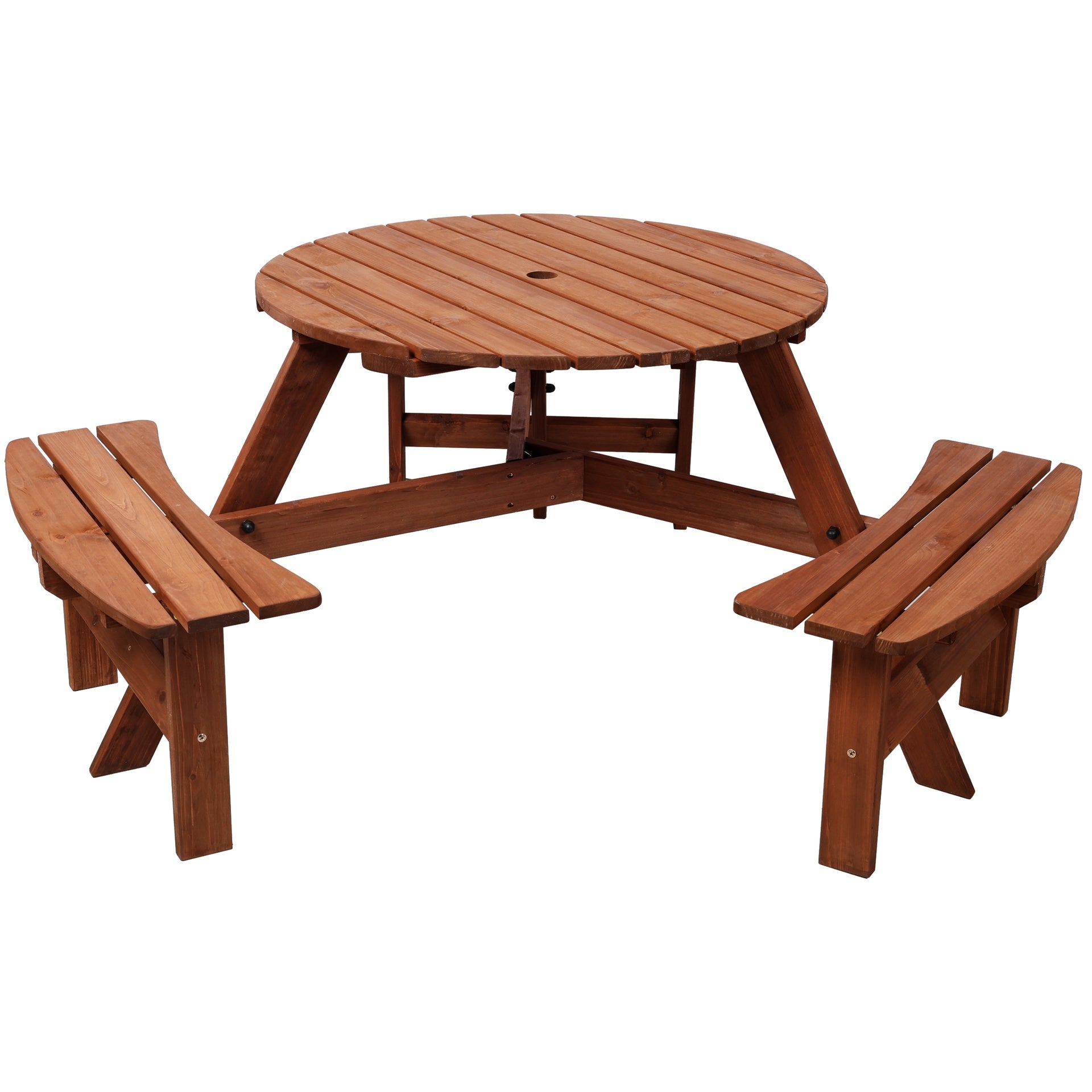 Wooden Picnic Table with 3 Built-in Benches,6 Person Kids Picnic Table, with Umbrella Hole,Camping Dining Table for Garden Patio Backyard