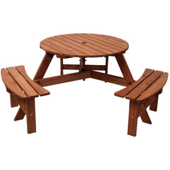 Wooden Picnic Table with 3 Built-in Benches,6 Person Kids Picnic Table, with Umbrella Hole,Camping Dining Table for Garden Patio Backyard