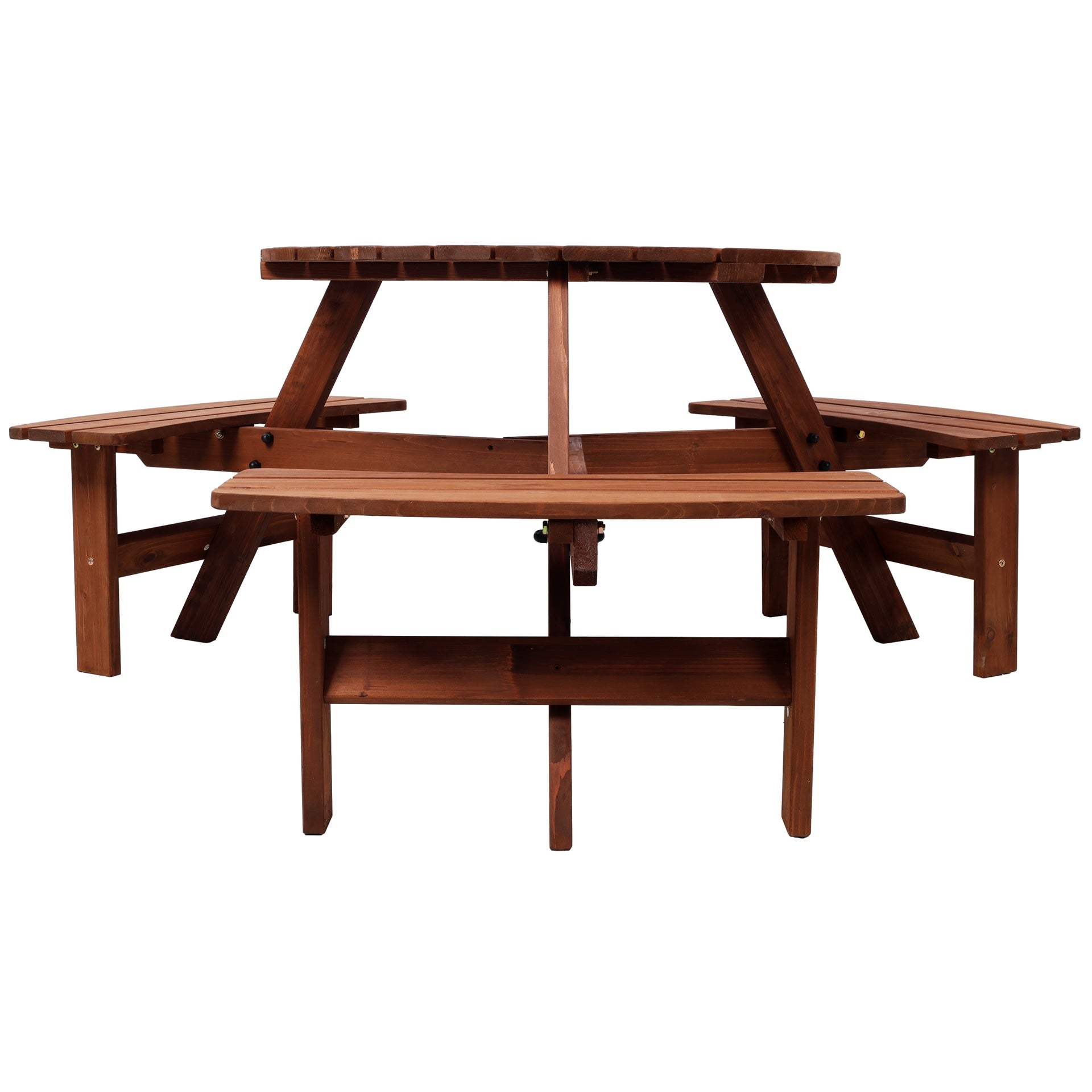 Wooden Picnic Table with 3 Built-in Benches,6 Person Kids Picnic Table, with Umbrella Hole,Camping Dining Table for Garden Patio Backyard