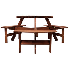Wooden Picnic Table with 3 Built-in Benches,6 Person Kids Picnic Table, with Umbrella Hole,Camping Dining Table for Garden Patio Backyard