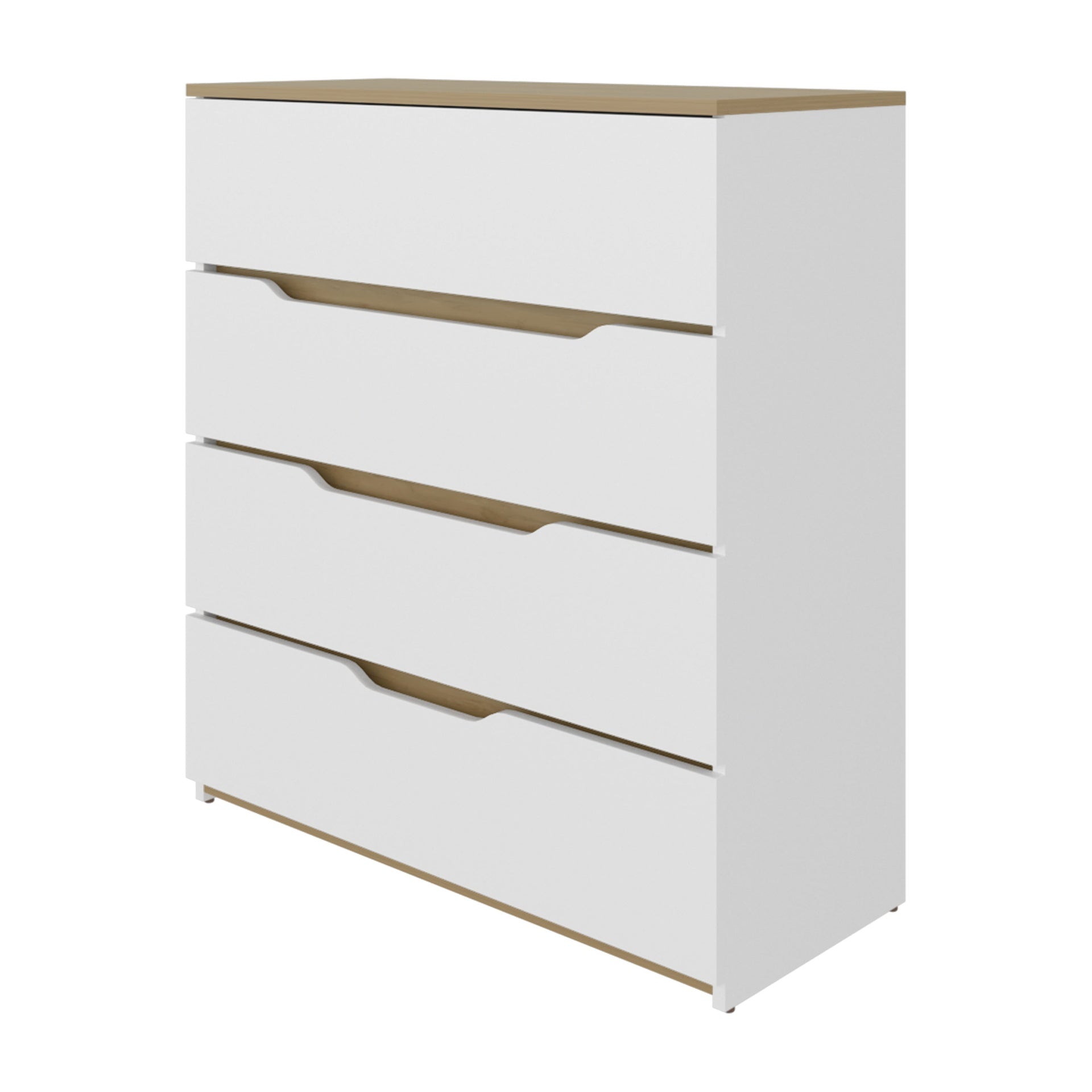 Drawer Dresser 35"H, Four Drawers, Superior Top, White / Light Oak