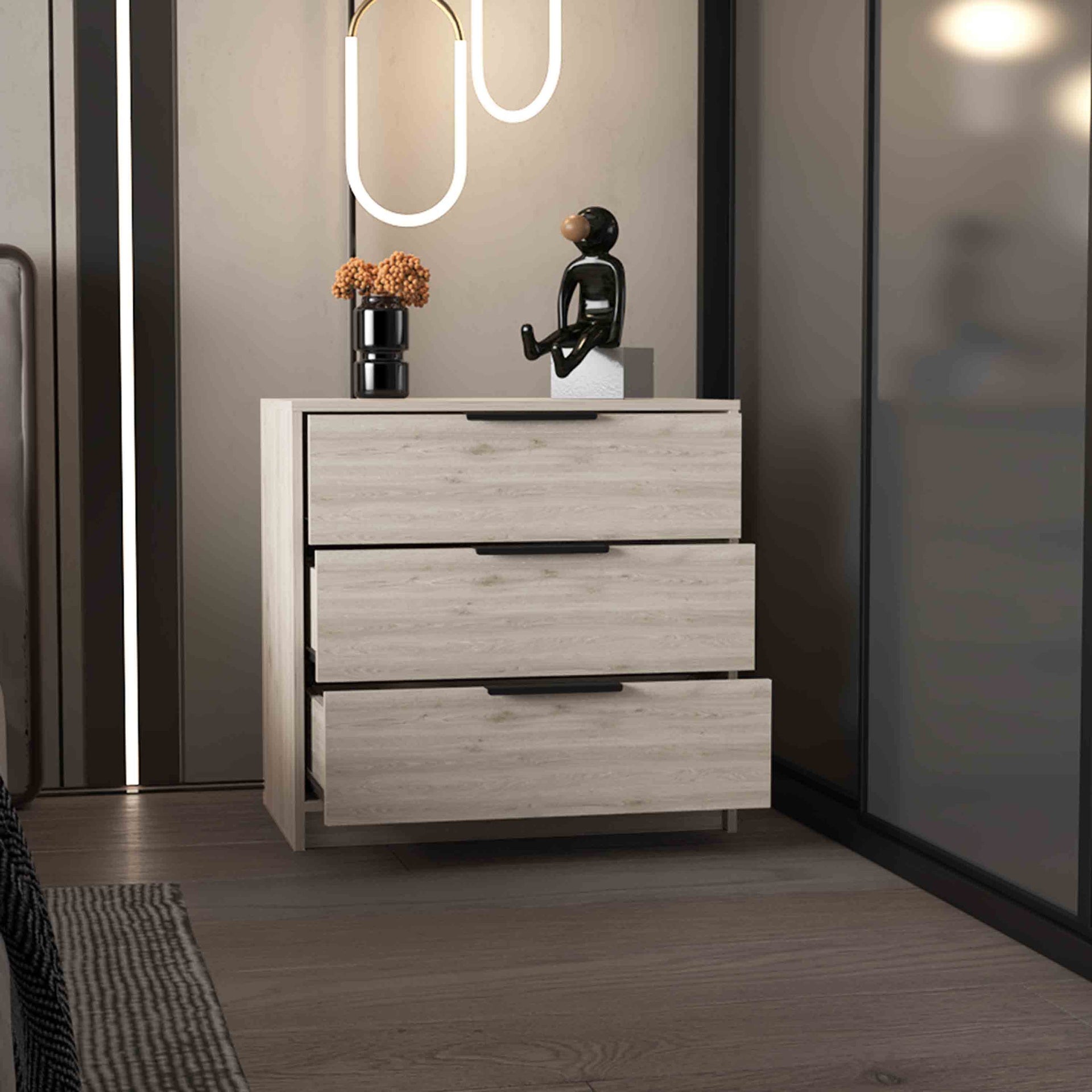Dresser 27"H, 3 Drawers Dresser, Superior Top, Light Gray