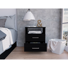 Nightstand 20"H, Two Drawers, One Shelf, Superior Top, Black