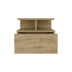 Floating Nightstand 12"H, Wall Mounted with Single Drawer and 2-Tier Shelf, Macadamia