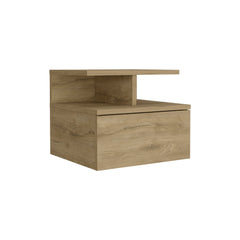 Floating Nightstand 12"H, Wall Mounted with Single Drawer and 2-Tier Shelf, Macadamia