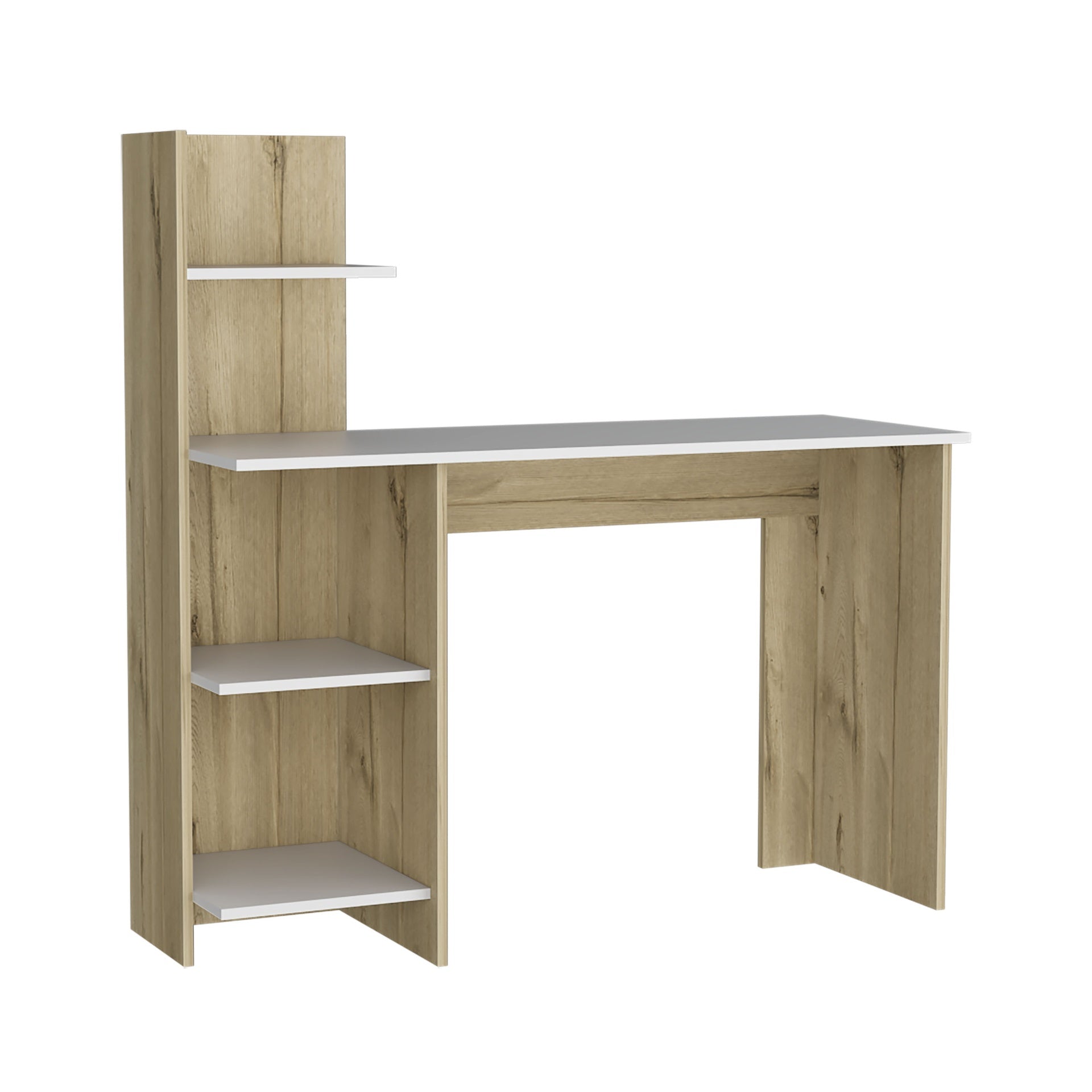 Writing Desk, Four Shelves, White / Pine