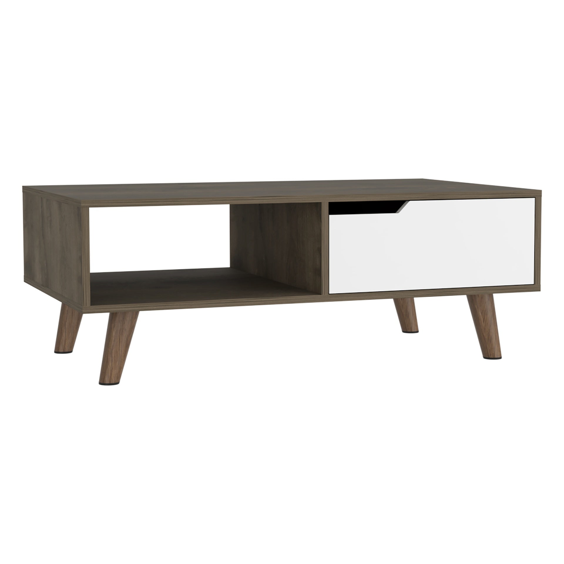 Coffee Table, One Open Shelf, One Drawer, Dark Brown/White