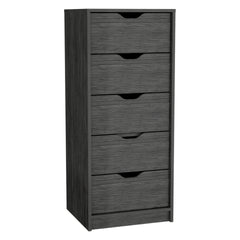Dresser 42H inch 5 Drawers Narrow Dresser, Slim Storage Chest of Drawers, Bedroom, Smokey Oak