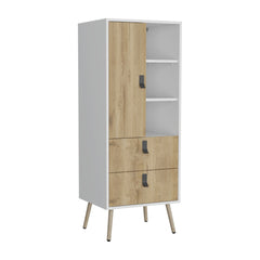 Dresser 52 inchH Stylish Bedroom Storage Solution with 3 Open Shelves, 2 Drawers, and 1 Door, White / Macadamia