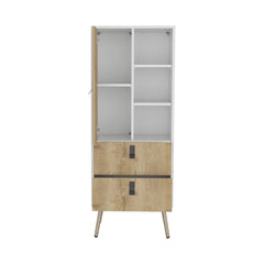 Dresser 52 inchH Stylish Bedroom Storage Solution with 3 Open Shelves, 2 Drawers, and 1 Door, White / Macadamia